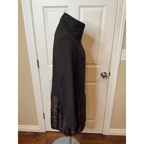 Tahari Brown Wool Blend Drop Waist Faux Fur Coat, Size 6 - Picture 4 of 6